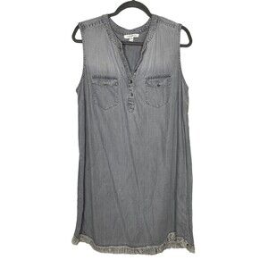 Beach Lunch Lounge Dress Womens Grey Chambray Sleeveless V-Neck Pullover Sz XL